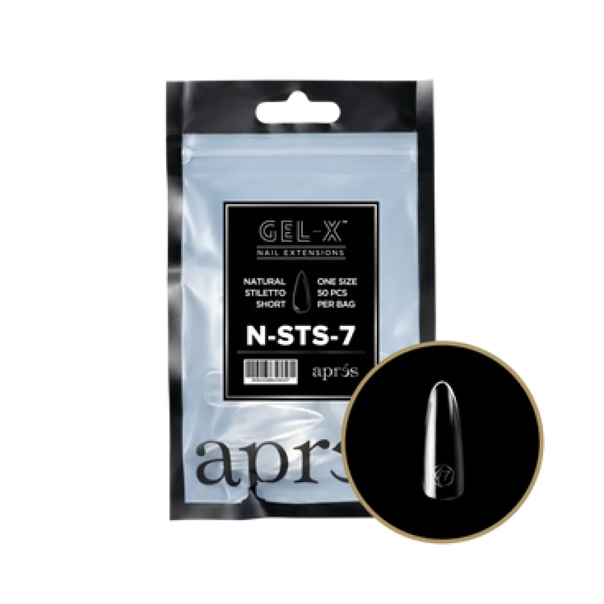 Apres Gel-X Refill Tips Natural Stiletto Short - Size 07, 50 pcs.