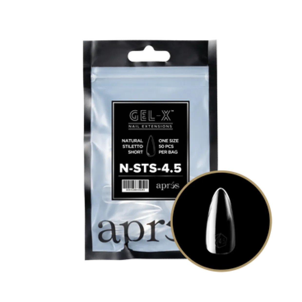 Apres Gel-X Refill Tips Natural Stiletto Short - Size 4.5, 50 pcs.