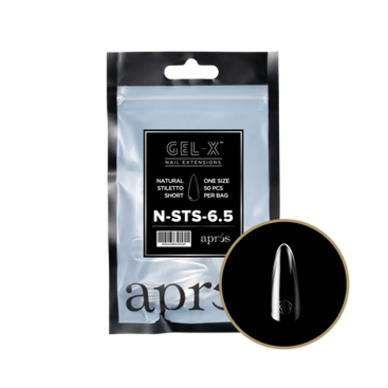 Apres Gel-X Refill Tips Natural Stiletto Short - Size 6.5, 50 pcs.