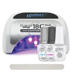 Gelish 18G Plus LED Light with Silver Metallic Soak-Off Gel Polish + Top and Base Coats