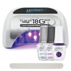 Gelish 18G Plus LED Light with Purple/Blue Pearl Soak-Off Gel Polish + Top and Base Coats