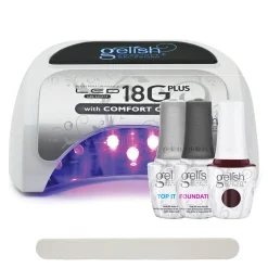Gelish 18G Plus LED Light with Burgundy Soak-Off Gel Polish + Top and Base Coats