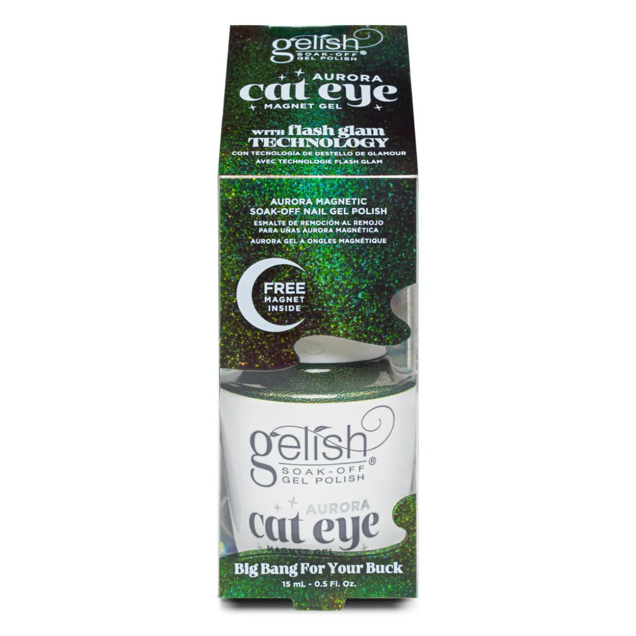 Gelish Aurora Cat Eye Magnetic Soak-Off Gel Polish "Big Bang For Your Buck", Green Swirl Effect, 15 mL | .5fl oz - 1110567