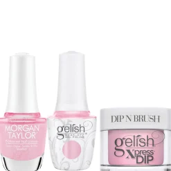 Gelish "Hugs and Blisses" Trio- Includes Gel Polish, Lacquer and Dip- Bubblegum Pink Pearl