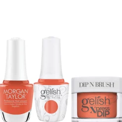 Gelish "I'm All Cheers" Trio- Includes Gel Polish, Lacquer and Dip - Celosia Orange Creme