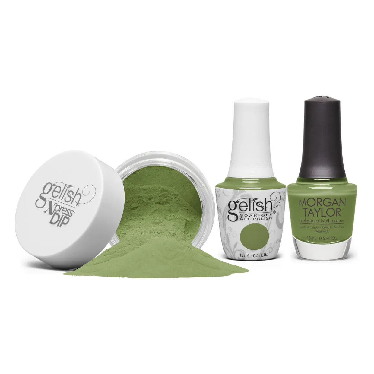Gelish "Leaf It All Behind" Trio, Moss Green Crème - Includes Gel Polish, Lacquer, and Dip