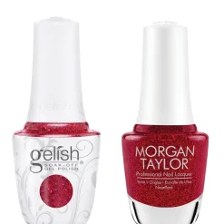Gelish "Poinsettia Stardust" Duo- Includes Gel Polish and Lacquer - Ruby Red Glitter