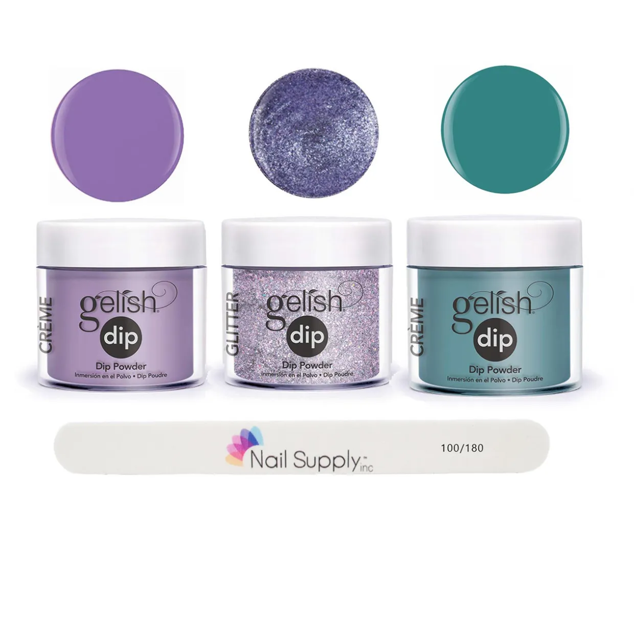 Gelish Professional Grade Salon Quality DIY Acrylic Dip Powder Set of 3 Colors with Free Nail File, Glitter Dip Included