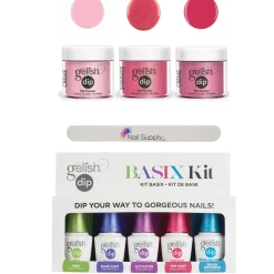 Gelish Professional Grade Salon Quality DIY Acrylic Dip Powder Starter Kit Set of 3 Colors with Free Nail File, The Pink Collection - 9 PC.
