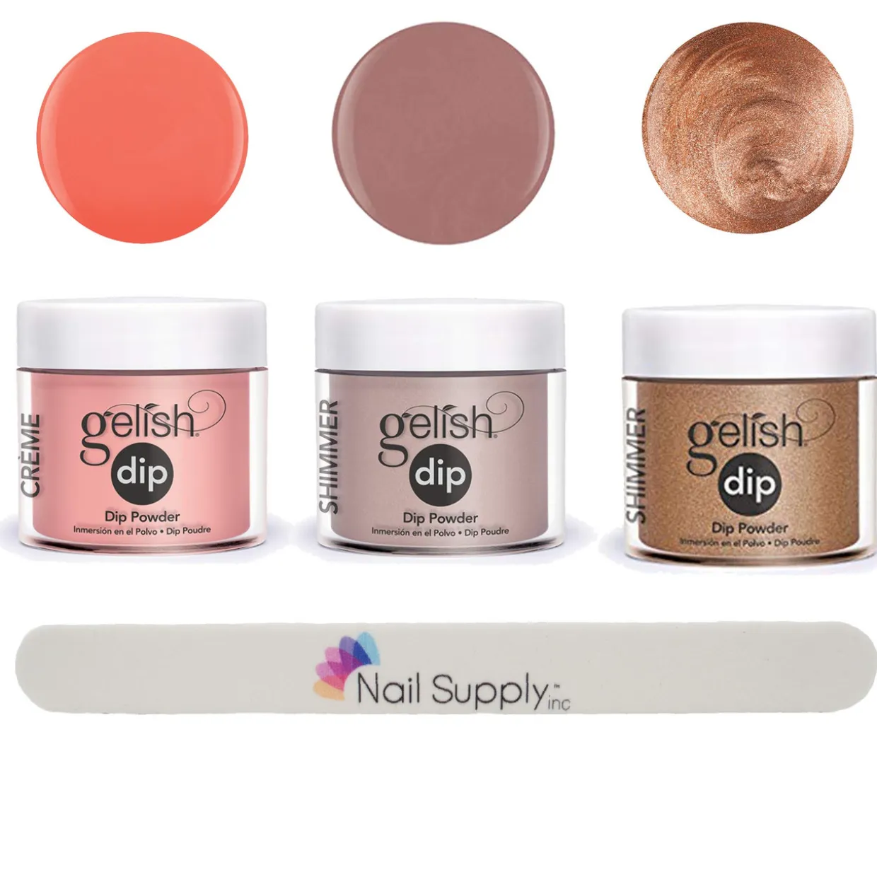Gelish Professional Quality Nail Dip Powder Set of 3 Colors with Free Nail File - Bronzed Collection