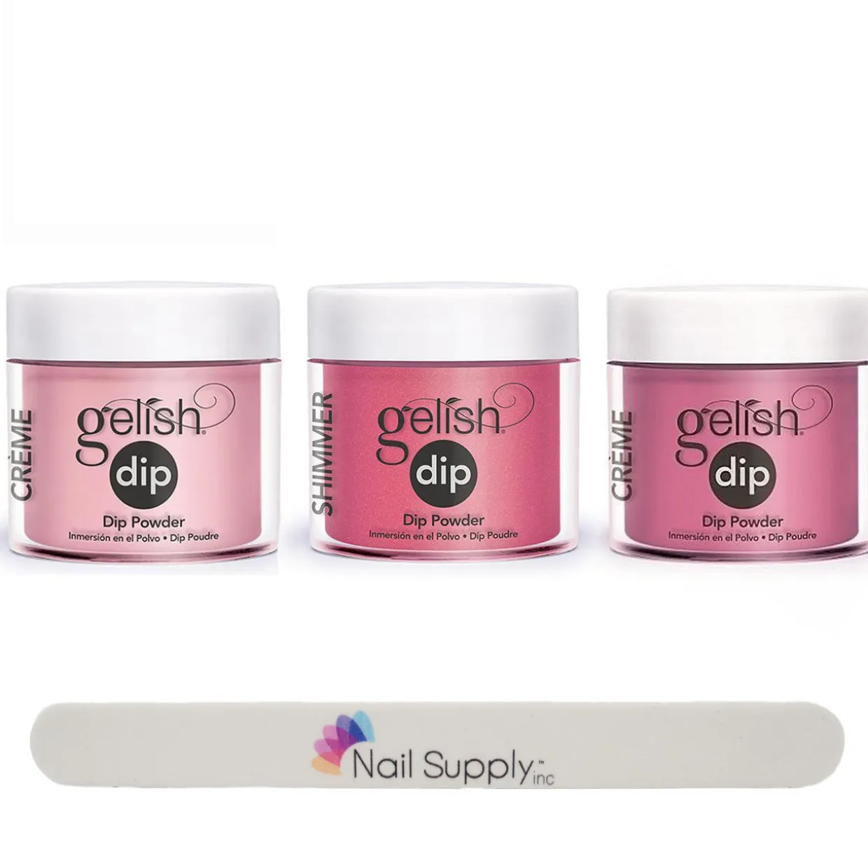 Gelish Professional Quality Nail Dip Powder Set of 3 Colors with Free Nail File - The Pink Collection