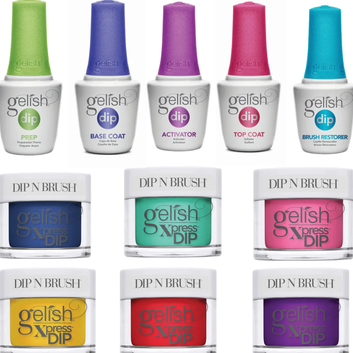 Gelish Summer Collection "Let's Roll" Xpress Dip n Brush Kit, 11 pc Bundle, Includes dip liquids
