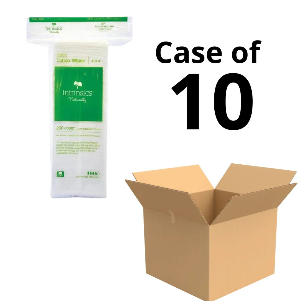 Intrinsics 401412 - Large Cotton Wipes, 4”x4”, 200 ct. 8-ply 100% Naturelle™ cotton, Case Pack of 10