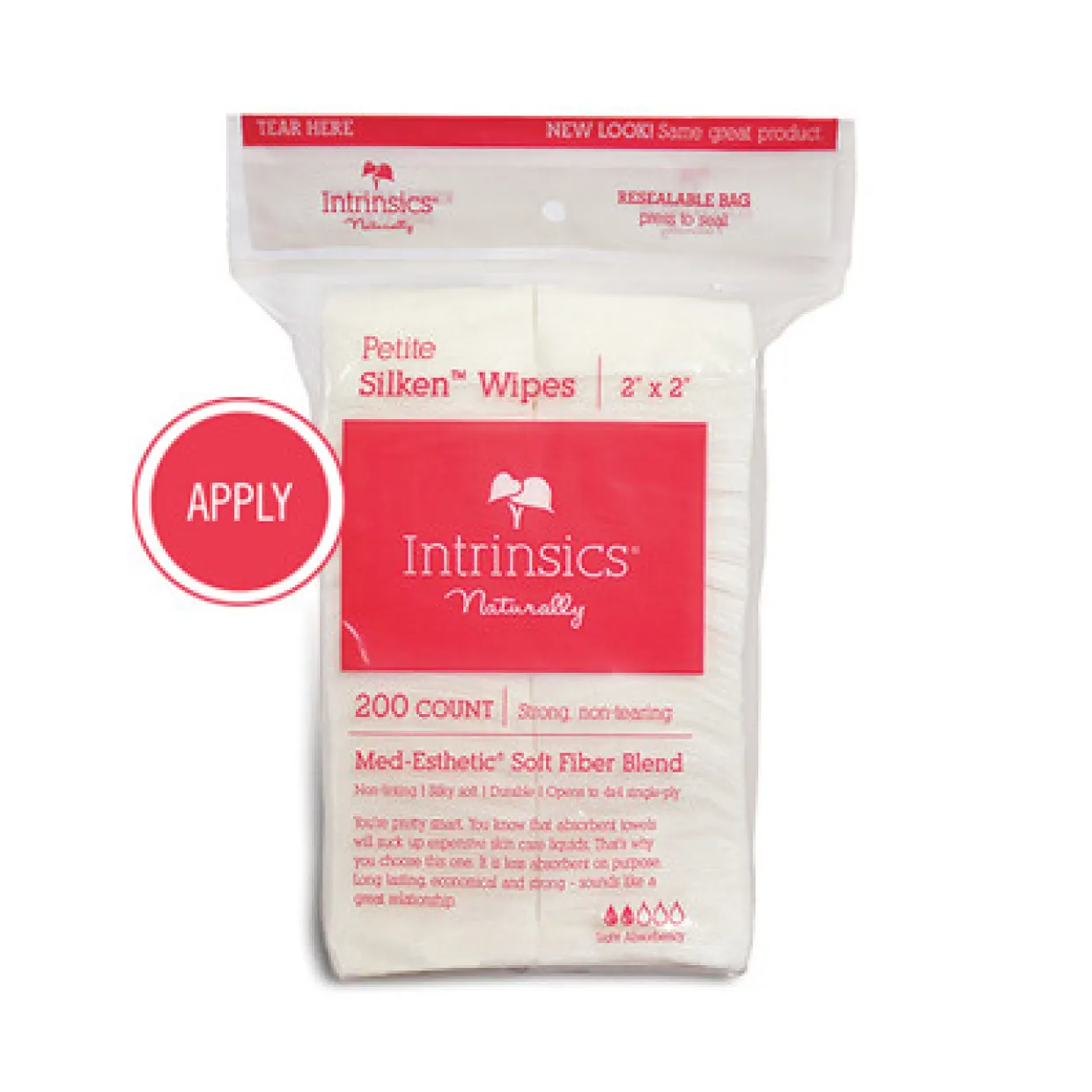 Intrinsics 407300 - Petite Silken™ Wipes, 2”x2”, 200 ct. 4-ply blend of soft fibers