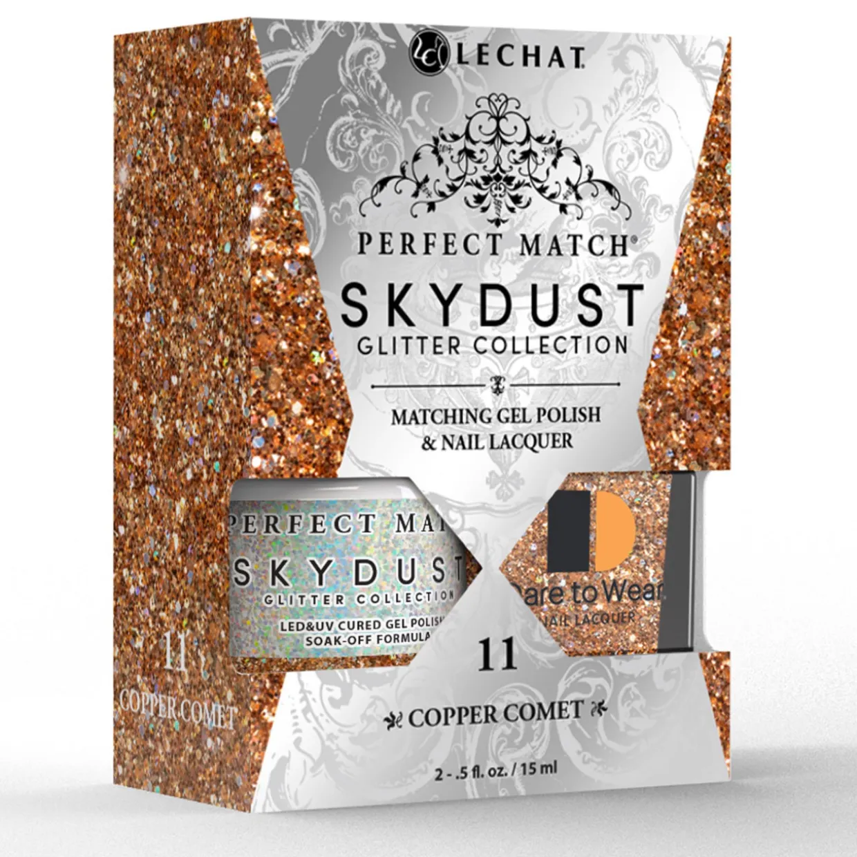 LeChat "Copper Comet" - Perfect Match Sky Dust Collection Duo Set Lacquer & Gel - SDMS11, 15 mL | .5 fl. oz