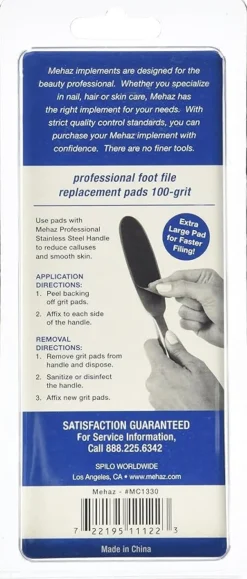 Mehaz Stainless Steel Foot File Refill Pads 100 Grit - 50pk