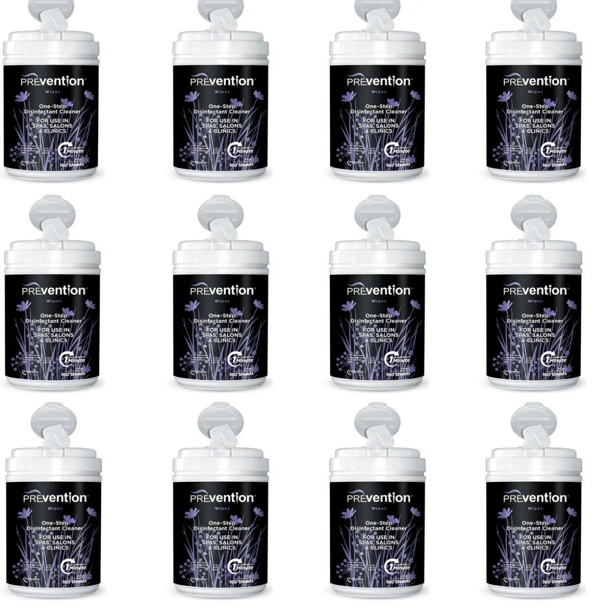 PREvention Disinfectant Cleaner Wipes 6"x7", Case of 12 Cannisters, 160 ct. ea.
