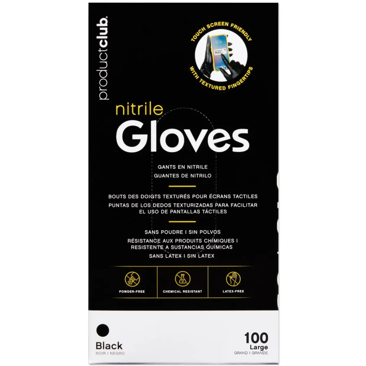 Product Club Disposable Black Nitrile Gloves, Size Large, Case Pack of 10 Boxes