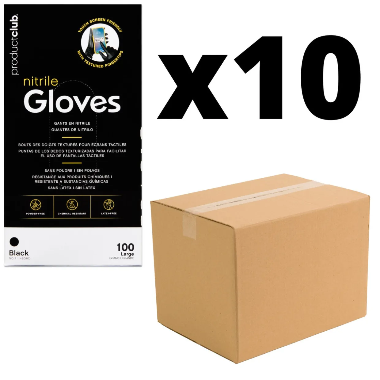 Product Club Disposable Black Nitrile Gloves, Size Large, Case Pack of 10 Boxes